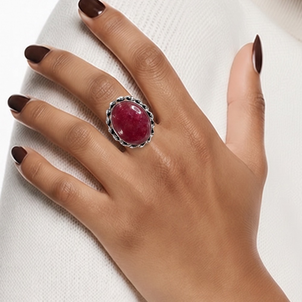 Natural crackle quartz gemstone ring silver plated stamped 925 size 8